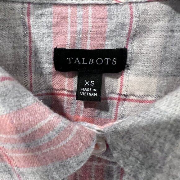 Talbots Top Flannel Metallic Gray Peach Size XS - Picture 3 of 5